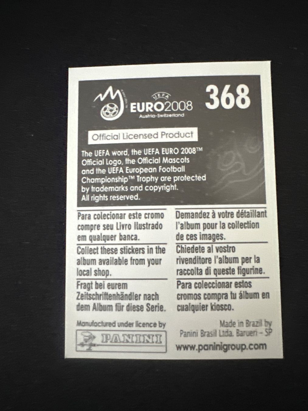 Panini Carte collezionabili: Panini UEFA EM 2008 Sticker - Nr. 368 – Usato da Sulz AG venduto da DealWerk 1