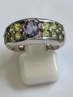 Ring Silber mit blauem und grünen Stein Grösse 55