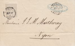 1862 Zu 21G Beleg Lausanne - Nyon Firmenstempel, guter Rand