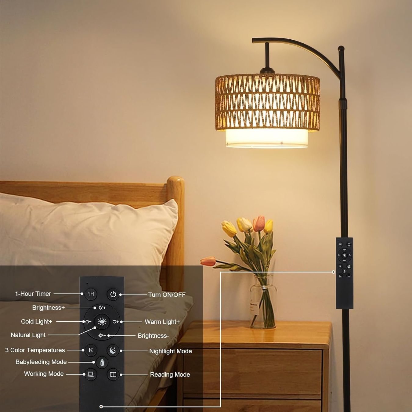 Lampade: Stehlampe Rattan Standleuchte Dimmbar Boho App-Steuerung – Nuovo e nell'imballaggio originale da Dörflingen venduto da Nixhub 7