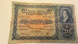 Suisse – Billet 20 Francs Pestalozzi – 22 février 1951 –
