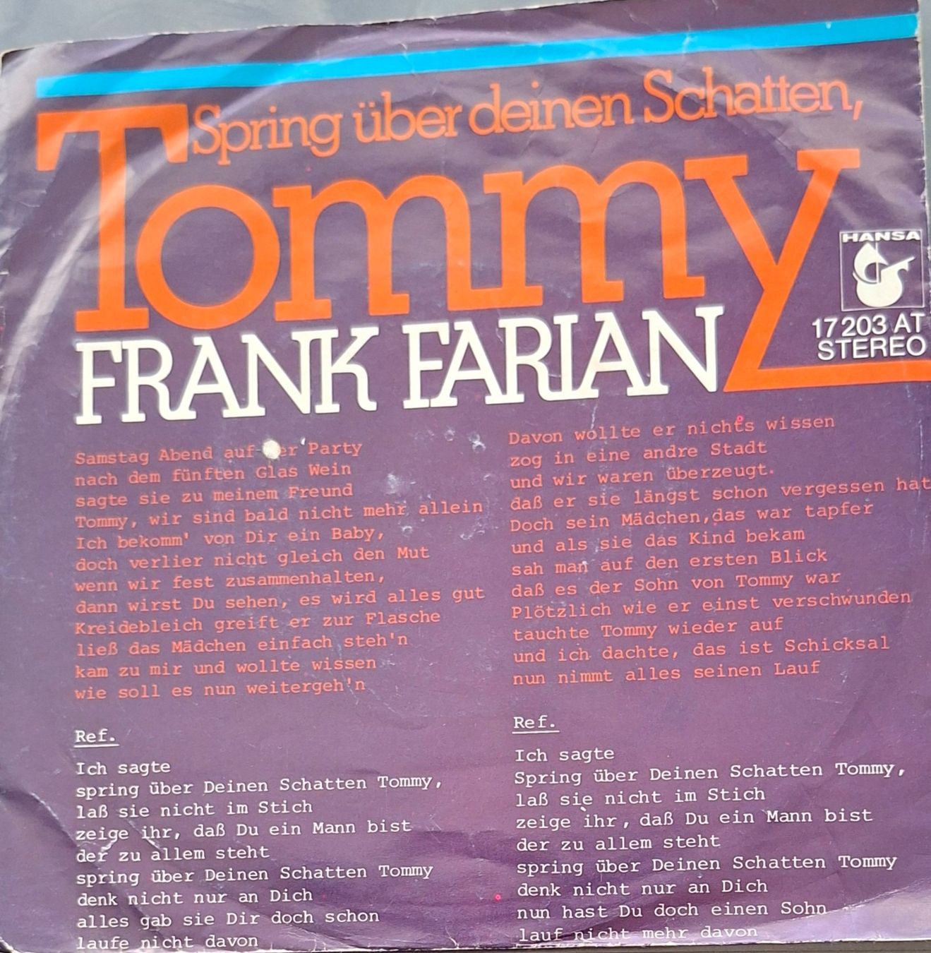 Schallplatten: Vinyl Single Frank Farian - Tommy – Gebraucht aus Langenthal von Modo39