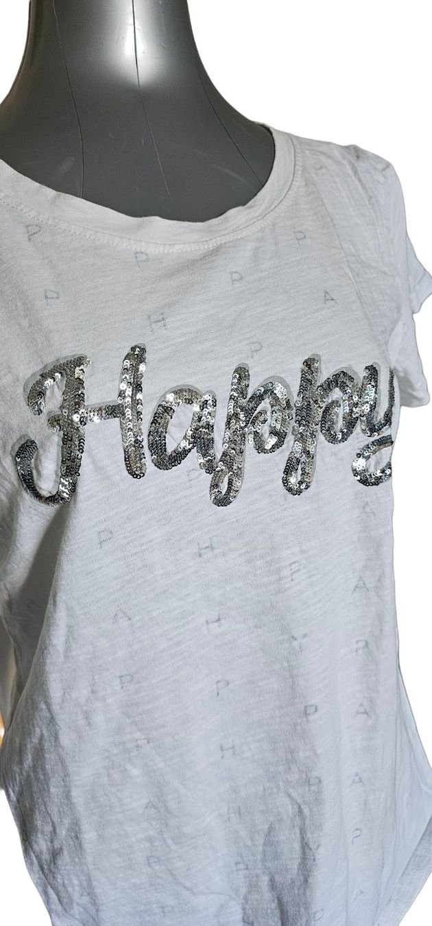 Zebra T-Shirts: Weisses Happy T-Shirt, Grösse L – Gebraucht aus Langenthal von SecondChanceShop 1