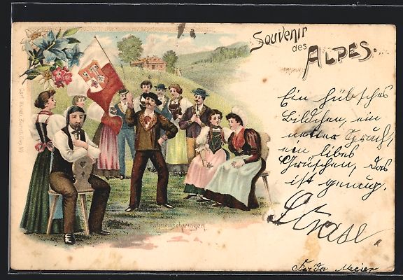 Ansichtskarten: Litho Schweizer Bürger in Trachten beim – Gebraucht aus Berlin von bartko-reher