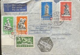 Brief von 1940, Barcelona-Locarno, Luftpost