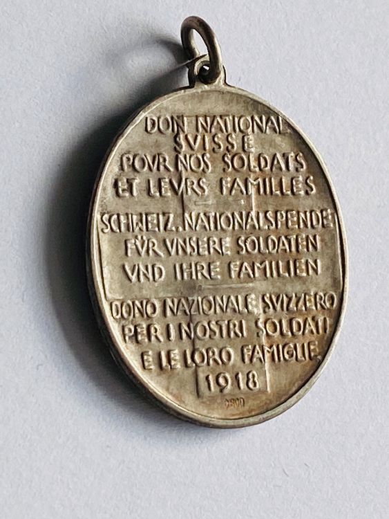 1918 Silber Medaille Abzeichen Anhänger Schweiz für Soldaten 2