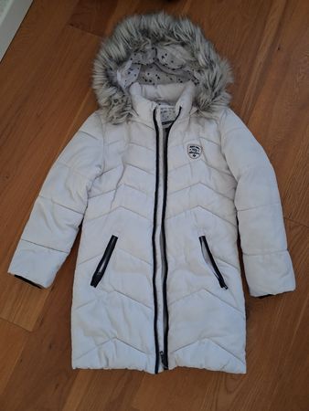 Winterjacke Mädchen weiss mit Kapuze guter Zustand gr 128