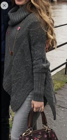 Stylish Grey Knitted Poncho with Roll Neck - Perfect Winter