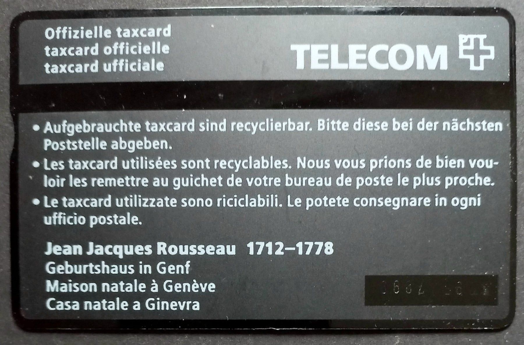 Swisscom Telefon- & Taxkarten: Taxcard - Jean Jacques Rousseau - CH – Gebraucht aus Niederuzwil von lubimaja 1