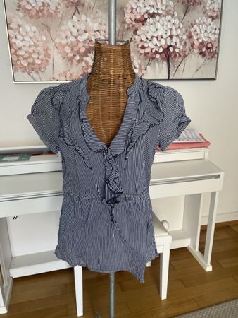 Bluse, H&M mit Rüschen, blau/weiss, 36