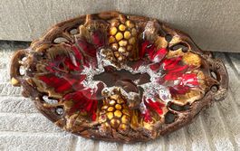 🟢 Vallauris gran plat vintage raisin relief Keramiktablett