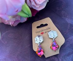 Ohrring Silberfarbige Strassrsteine in Pink