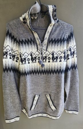 wunderschöner Alpaka Pullover Gr.L, Farbe Grau, Weiss NEU!