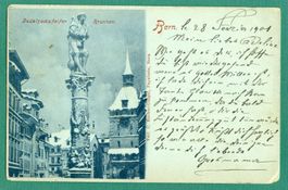 Bern, Dudelsackpfeiferbrunnen, 1901, gelaufen