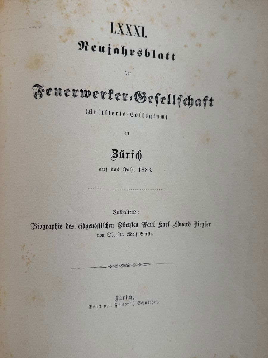 Libri: Neujahrsblatt Feuerwerker-Gesellschaft 1886. – Usato da Adliswil venduto da buch_und_kunst 2