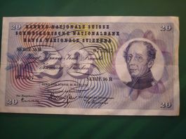 20 Franken 1965 Serie 36 R seltene Sammlernote 🇨🇭, schön!