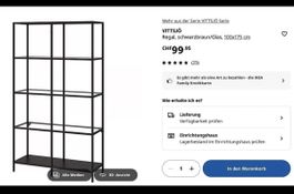 VITTSJÖ Regal, schwarzbraun/Glas, 100x175 cm
