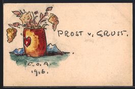 Handgemalt sign. Carl O. Arends: Prost u