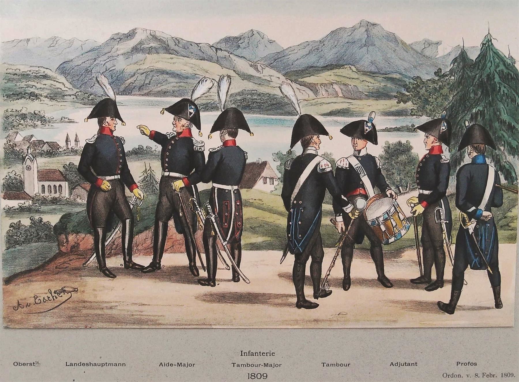 Incisioni: Zug Baar Militär Originallitho. um 1890 – Usato da Rafz venduto da Helvet32 1