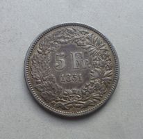++ 5.- Franken 1851, schöne Patina, gute Erhaltung