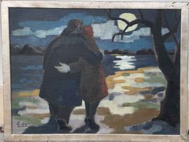 Gemälde, Ernst Leonhardt, "Paar im Mondschein", signiert