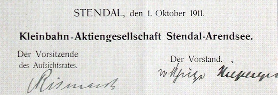 Documenti: Kleinbahn-AG Stendal-Arendsee, Stendal - 1911 – Usato da Solothurn venduto da Sgasche 1
