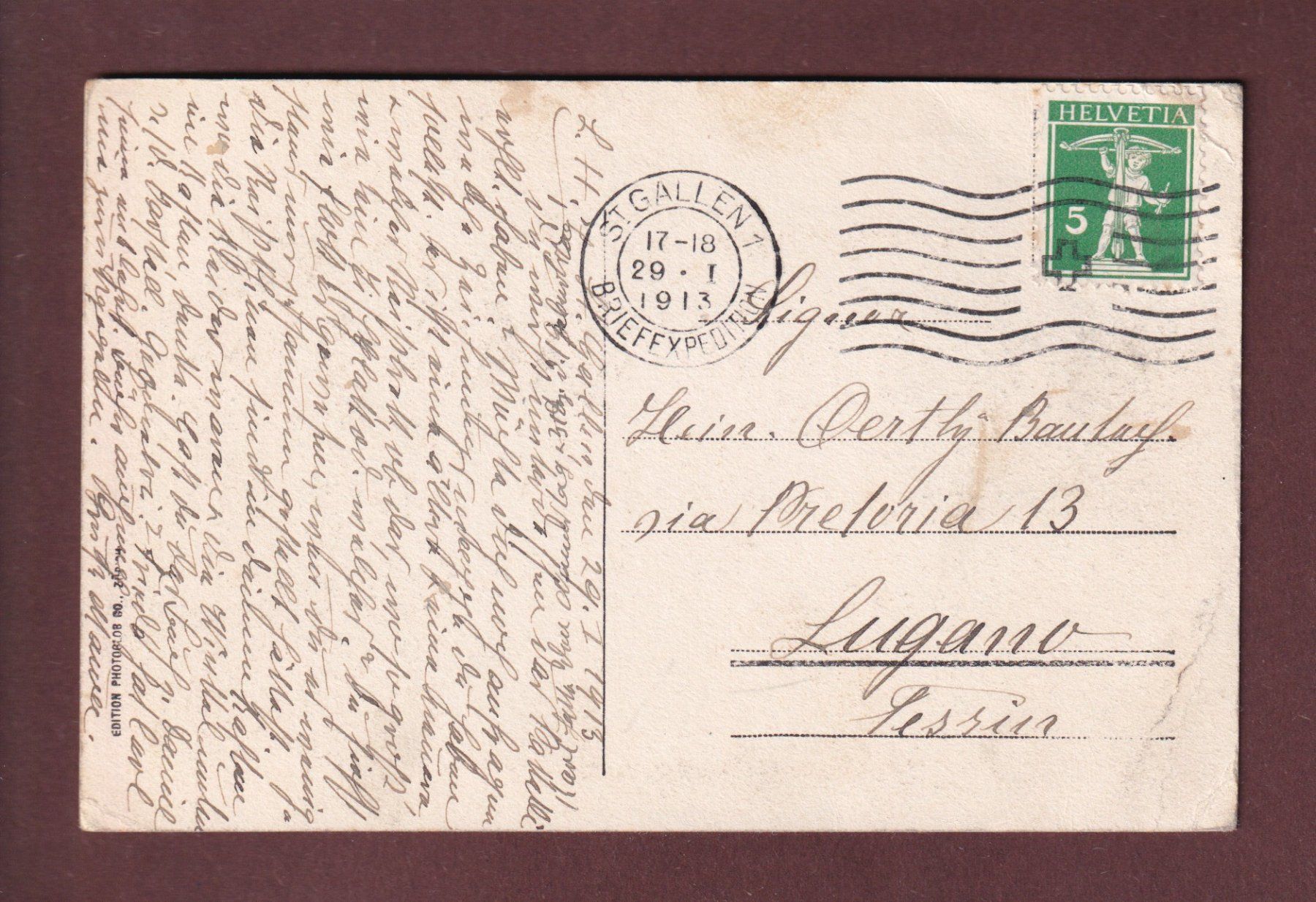 Cartoline postali: ST. GALLEN - Hadwig-Schulhaus - 1913 // Eckbüge // – Usato da Pully venduto da nicecards 1