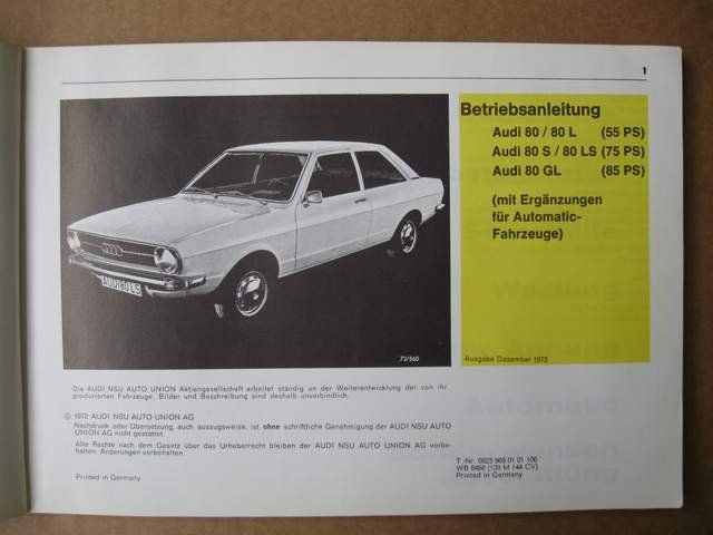 Libri: 1 Betriebsanleitung Audi 80 – Usato da Embrach venduto da Gingerli 1
