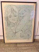Lithographie originale signée Hans Erni Sybille et le chat