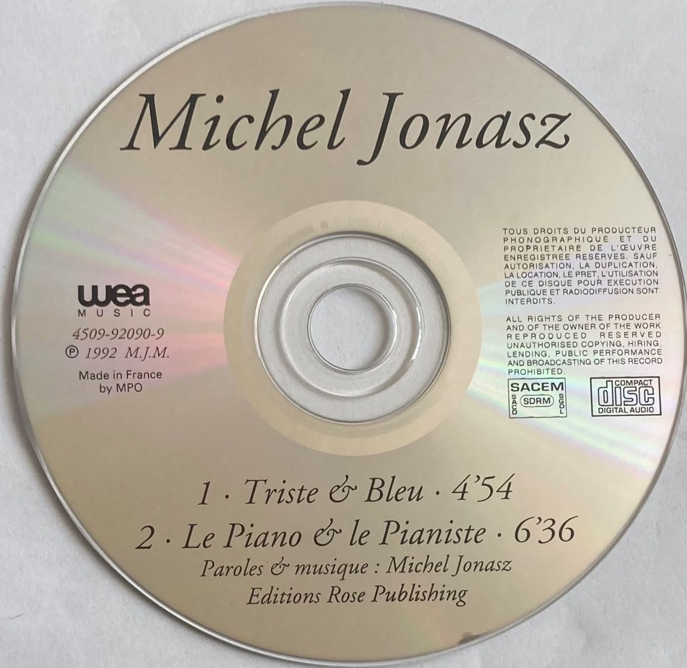 CD: MICHEL JONASZ - TRISTE & BLEU – Usato da Poliez-Pittet venduto da Newtown-Records 2