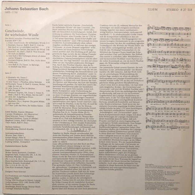 Dischi in vinile: Bach  - Kantate BWV 201 (LP, Edith Mathis/Peter Schreier) – Usato da Grüningen venduto da azulamarillo_vinyl 1