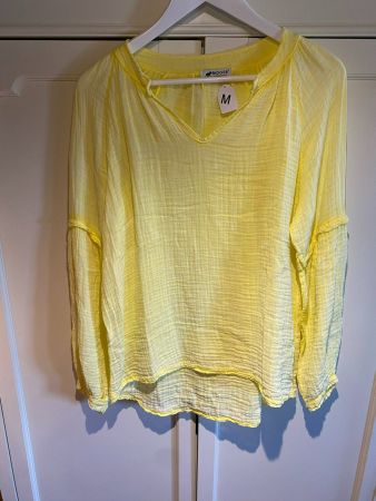 LANGARM BLUSENKLEID HELLGELB,MUSSELINSTOFF