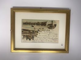 Gruss aus Meilen Postkarte 2-seitg Rahmen vergoldet 1902 241