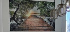 Glasbild. :  Abendruhe am Steg mit See und Abendsonne