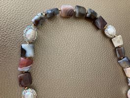 SALE Botswana Achat Perlen Halskette Collier Agate Perle