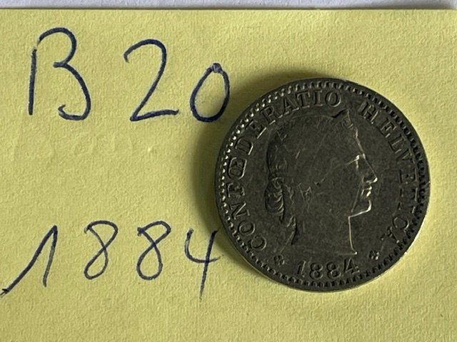 Alle Münzen: 20 Rappen - Schweiz - 1884 – Gebraucht aus Niederwil AG von dahu75 1