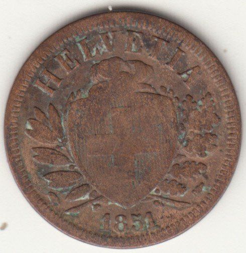Tutti le monete: CH 2 Rappen 1851 – Usato da Bürglen TG venduto da StampGraf 1