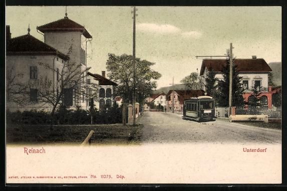 Cartoline postali: Reinach /AG, Strassenbahn im Unterdorf – Usato da Berlin venduto da bartko-reher
