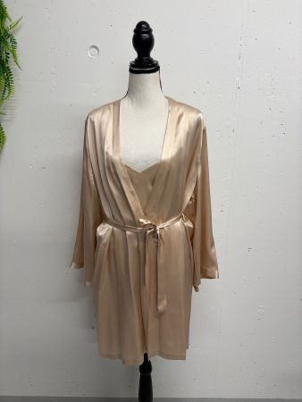 Marjolaine Seiden Morgenmantel mit Negligee 36 beige nude