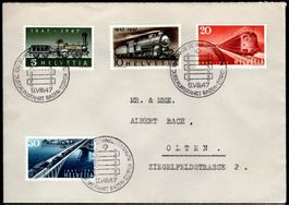 FDC 100 Jahre Eisenbahnen 1947 Nr. 277 - 280 Baden- Zürich
