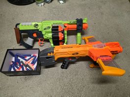 2er Set NERF Blaster: Shotgun Trommel-Blaster + ca. 40 Darts