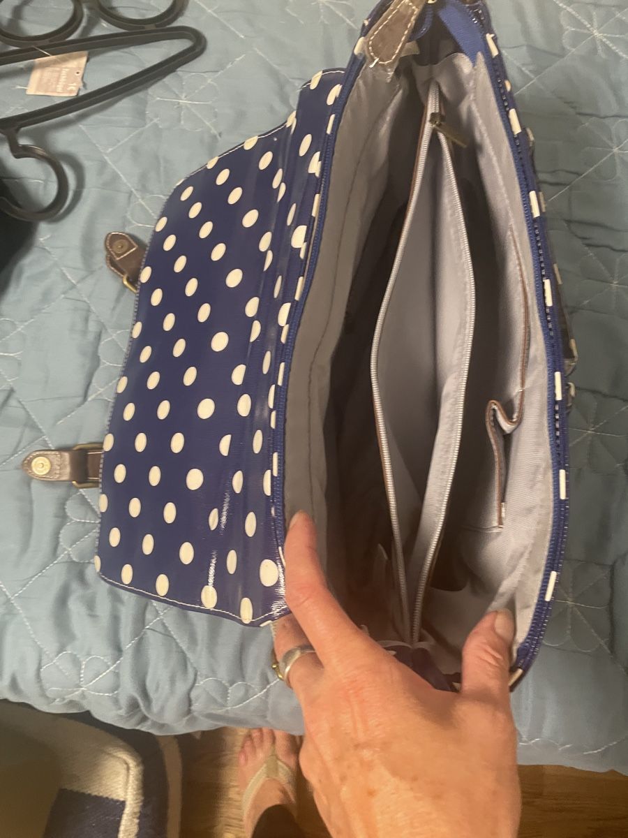 Tulip Taschen für Damen: Handtasche von Tulip, Dunkelblau mit Punkten, Top Zustand! – Gebraucht aus Zürich von Belisimo 2