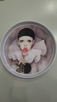 Vintage Mira Fujita Blech Tablett Pierrot Rose 90er Jahre