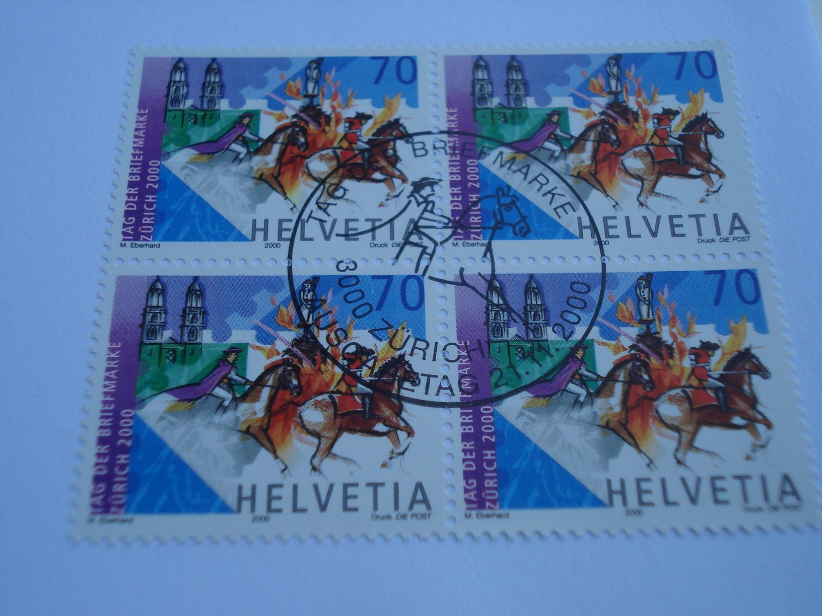Alle Briefmarken: arke Sechseläuten 2000, FDC Einzel + 4erblock, 2 Bel – Gebraucht aus Niederwil AG von morostahu