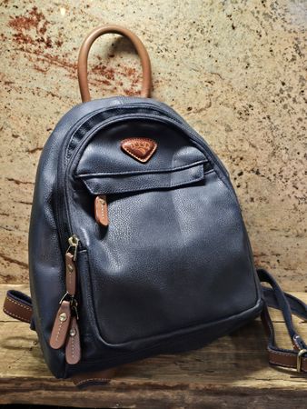Rucksack JUMP dunkelblau Kunstleder mit braunen Details 