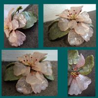 Rosenquarz Jade Edelstein-Blume um 1970 Deko Vintage 🌸