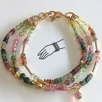 Zierliches Turmalin Armband  3fach Silber vergoldet Unikat