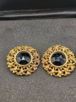 Vintage Gablonzer vergoldete Ohrclips, Schmuckstein 80er Top