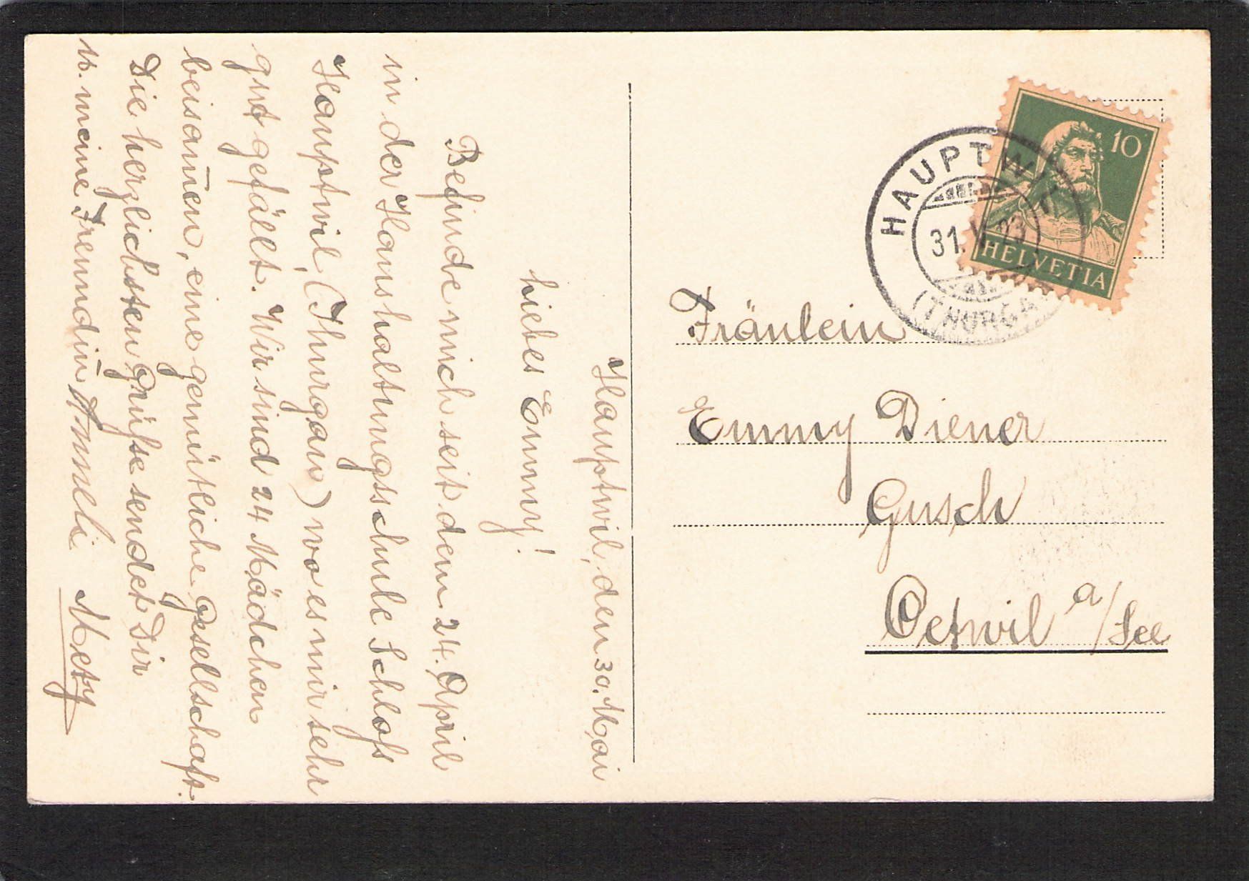 Ansichtskarten: #Hauptwil TG , gel. 1923 – Gebraucht aus Reichenburg von Pipo-67 1