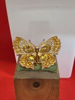 Schmetterling Brosche goldfarben mit Steinen neu